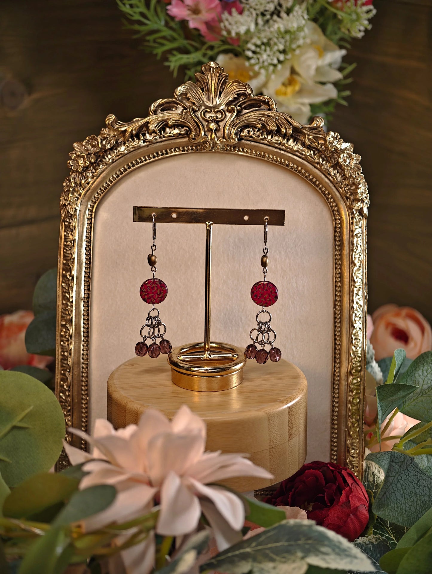 Novyra Jewelry and Clay Art Purple & Red Chainmaile Earring Novyra