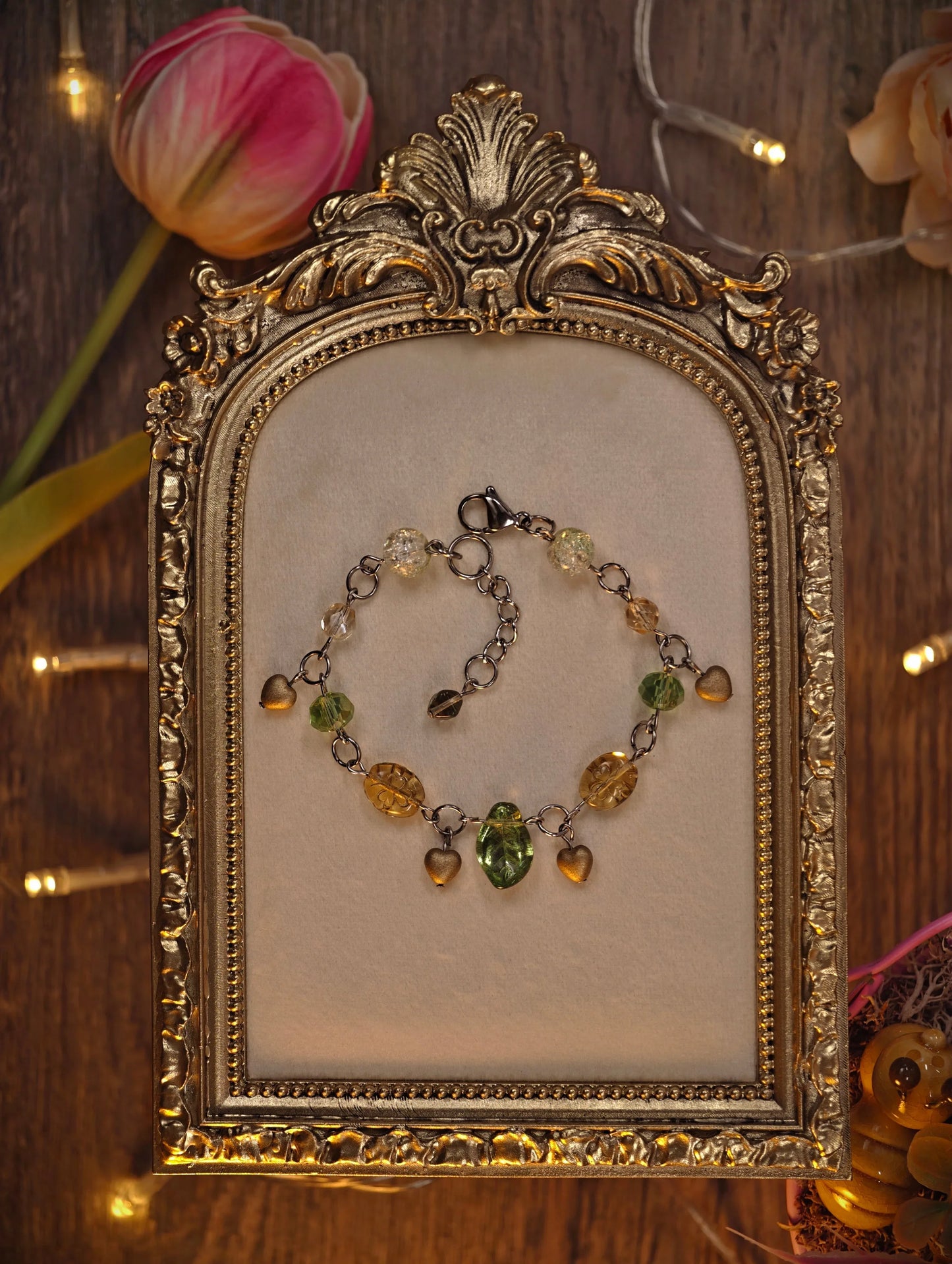 Novyra Jewelry and Clay Art Gold & Green Simple Forest Bracelet Novyra