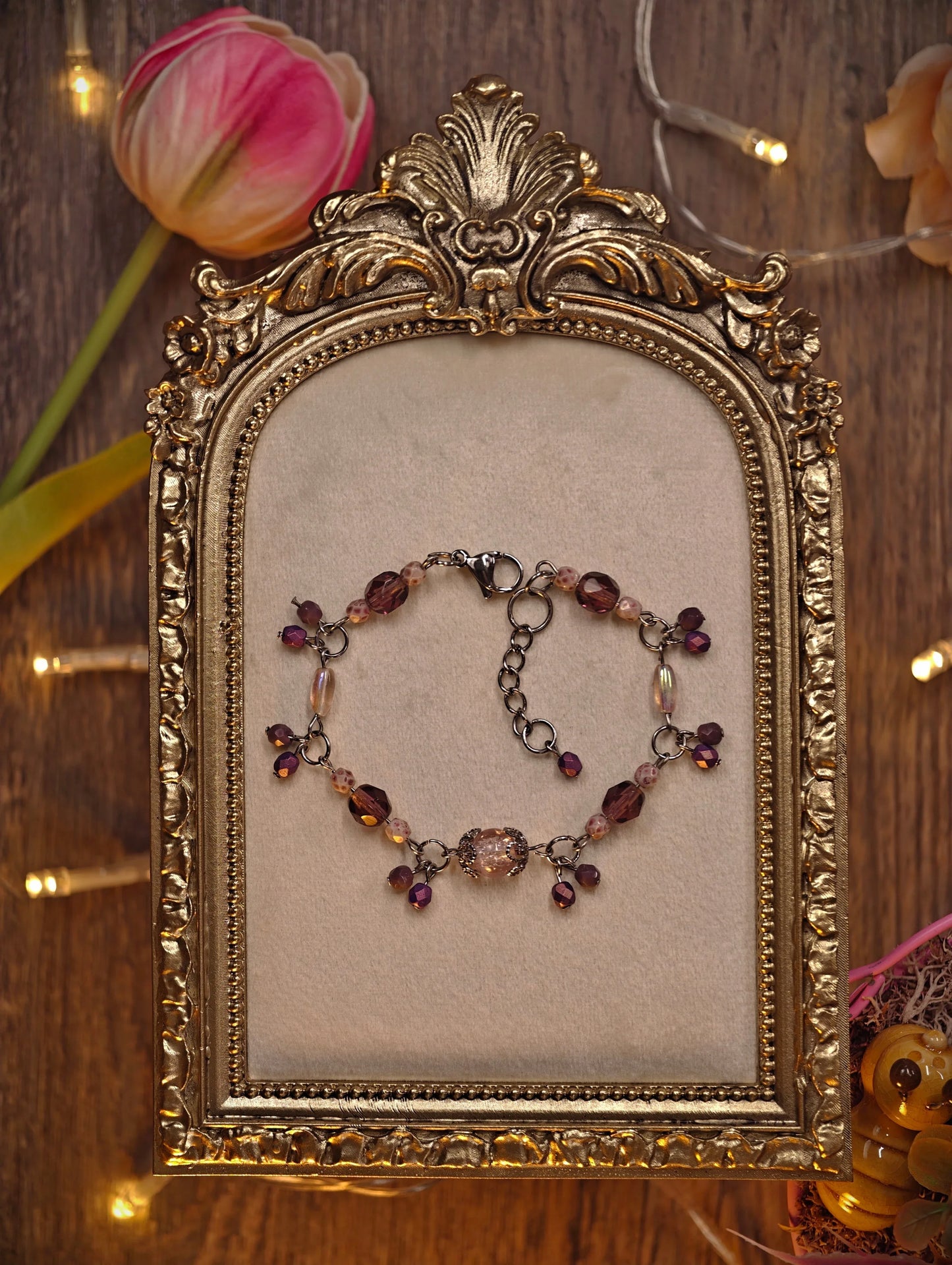 Novyra Jewelry and Clay Art Pink & Purple Simple Dangle Bracelet Novyra