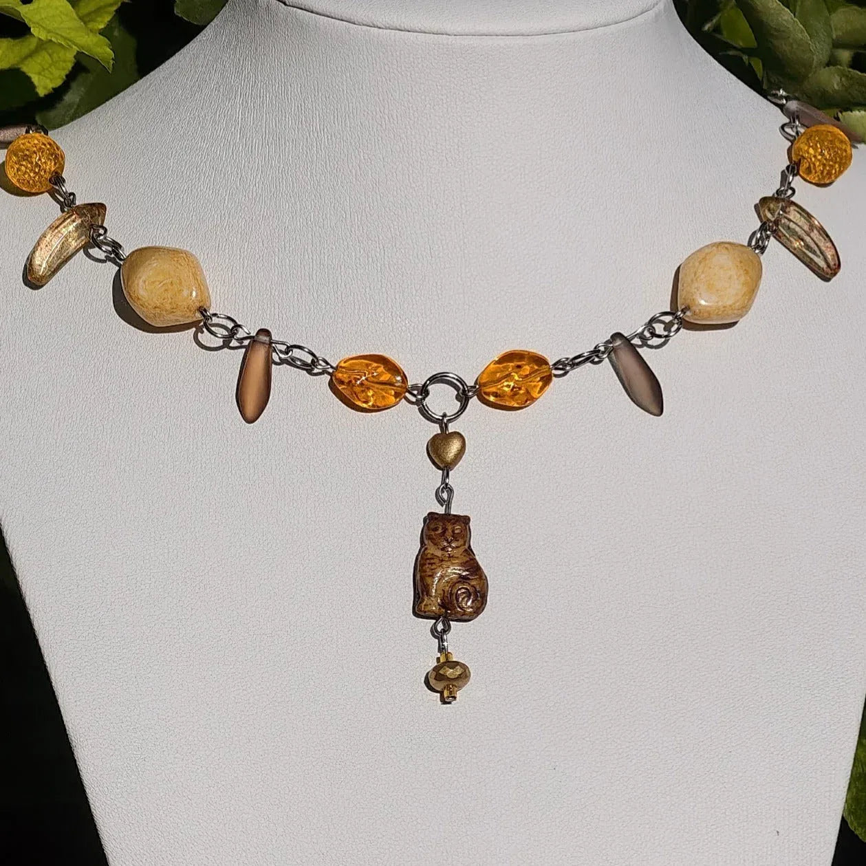 Orange & Brown Countess of Cats Necklace Novyra