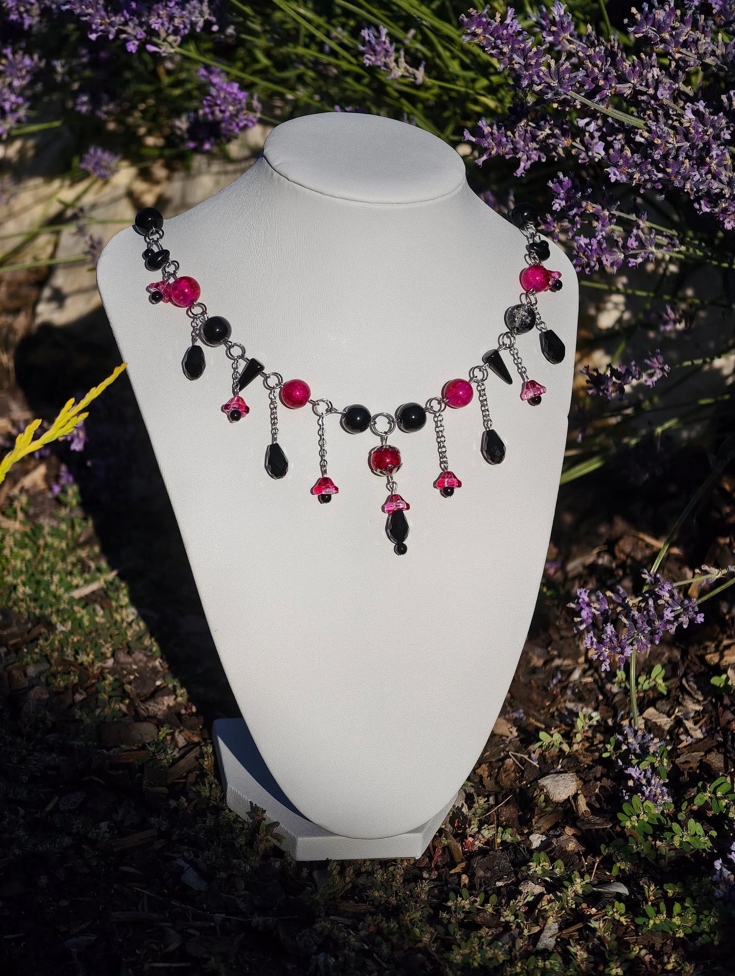 Pink & Black Marchioness of Flowers Necklace Novyra