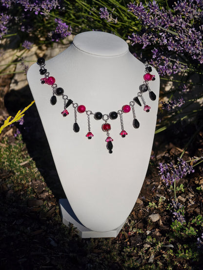 Pink & Black Marchioness of Flowers Necklace Novyra
