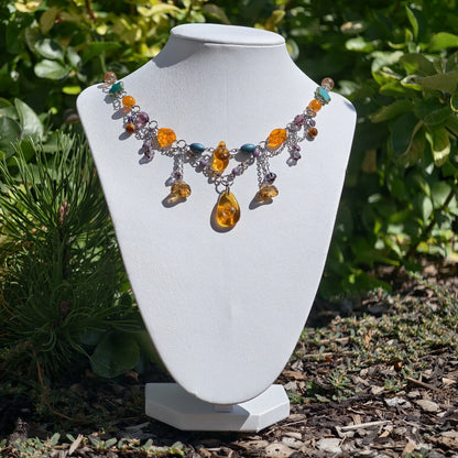 Venus of Willendorf, Fantasy Jewelry,  Handmade jewelry, Whimsical Jewelry, Unique Jewelry.  Royalcore Fairycore Jewelry, Orange and brown, Front 2