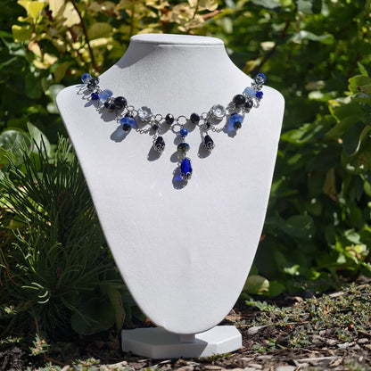 Handmade Whimsical Unique  Royalcore Fairycore Jewelry, Blue and black, Front 2
