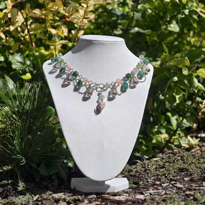 Fantasy Jewelry,  Handmade jewelry, Whimsical Jewelry, Unique Jewelry.  Royalcore Fairycore Jewelry, Pink & Green, Front 2