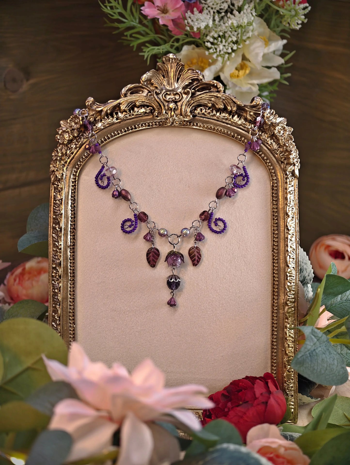 Novyra Jewelry and Clay Art Purple Queen of Roses Necklace Novyra