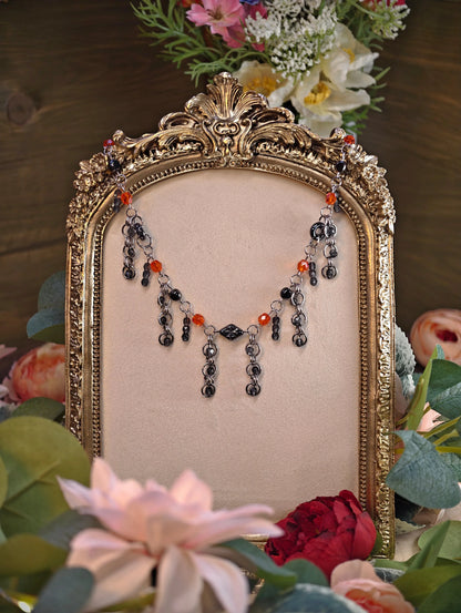 Novyra Jewelry and Clay Art Red & Black Steampunk Duchess Necklace Novyra