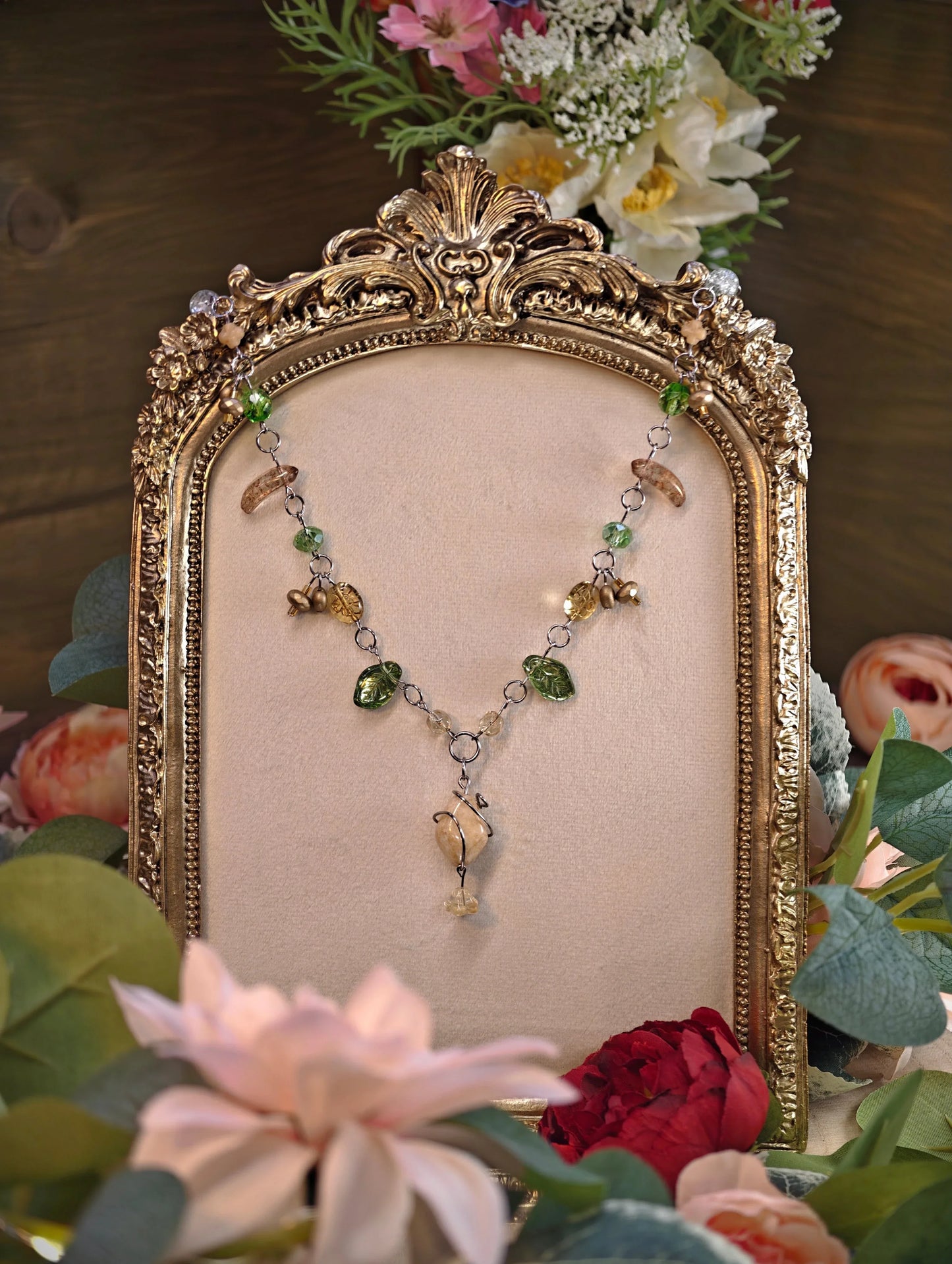 Novyra Jewelry and Clay Art Green & Gold Countess of Geodes Necklace Novyra