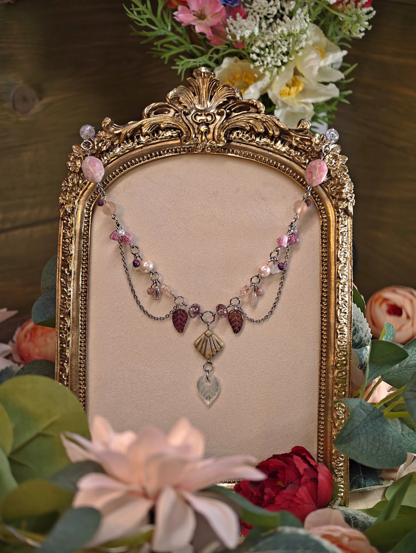 Novyra Jewelry and Clay Art Pink Countess of the Spring Forest Necklace Novyra