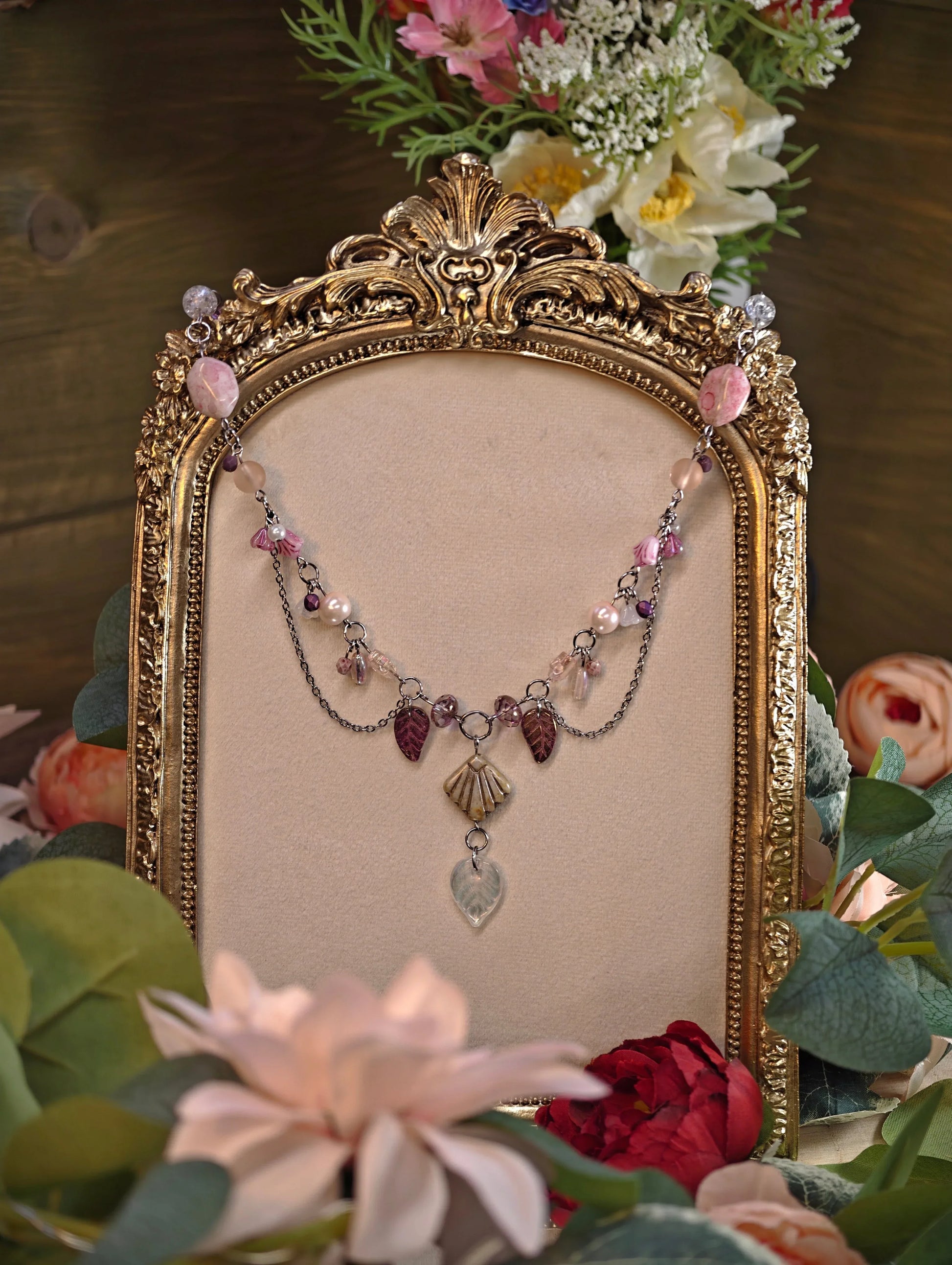 Novyra Jewelry and Clay Art Pink Countess of the Spring Forest Necklace Novyra