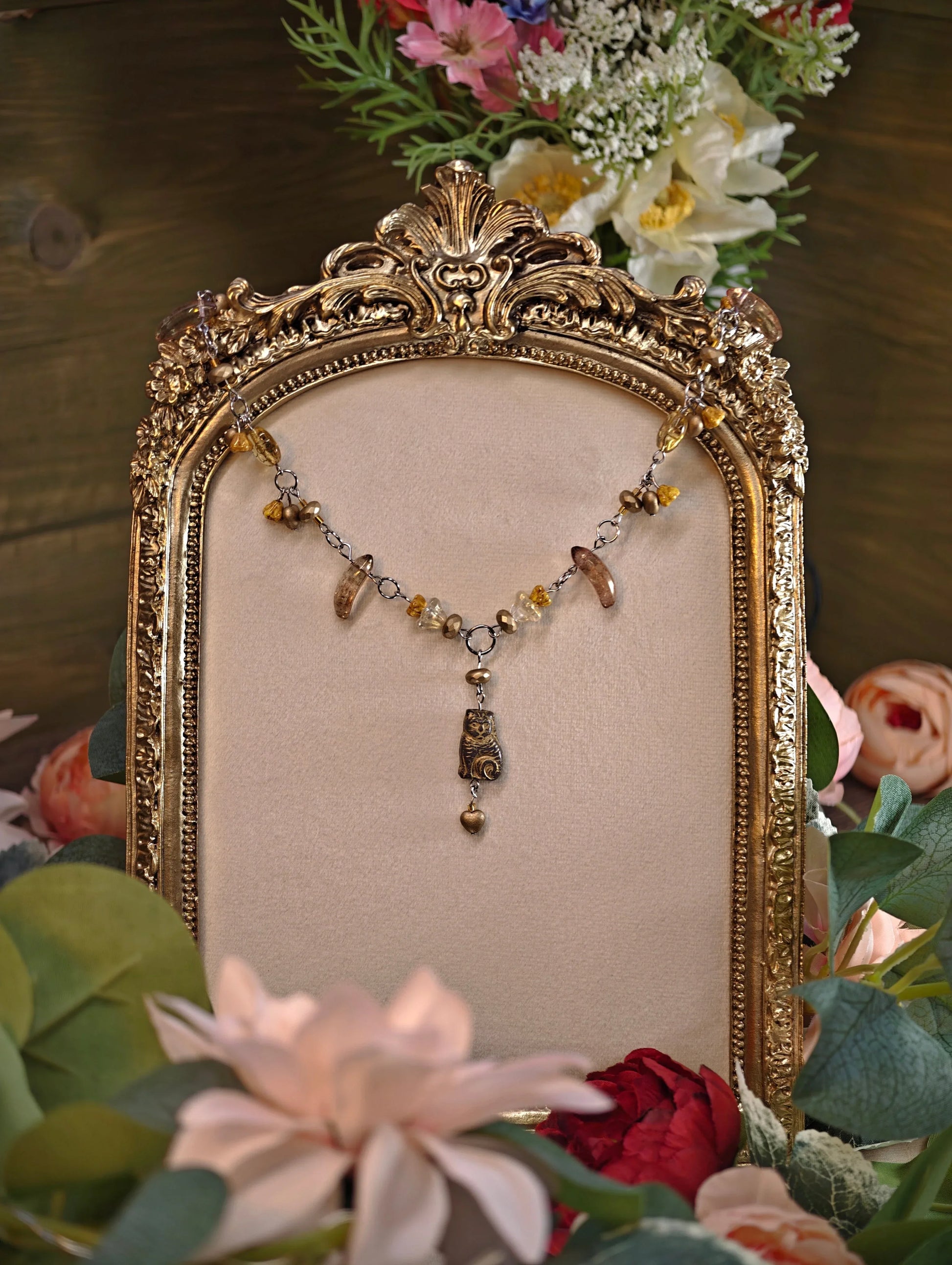 Novyra Jewelry and Clay Art Yellow & Gold Countess of Cats Necklace Novyra