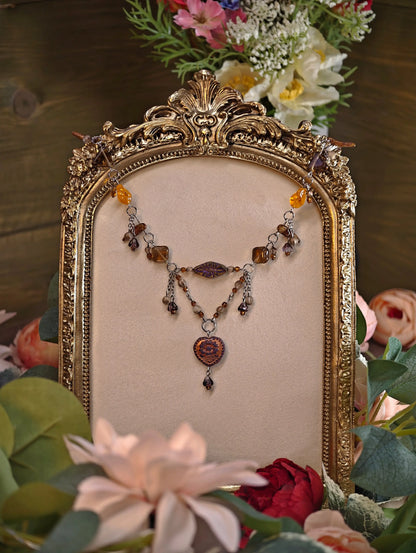 Novyra Jewelry and Clay Art Handmade Whimsical Unique  Royalcore Fairycore Jewelry, Orange and brown, front