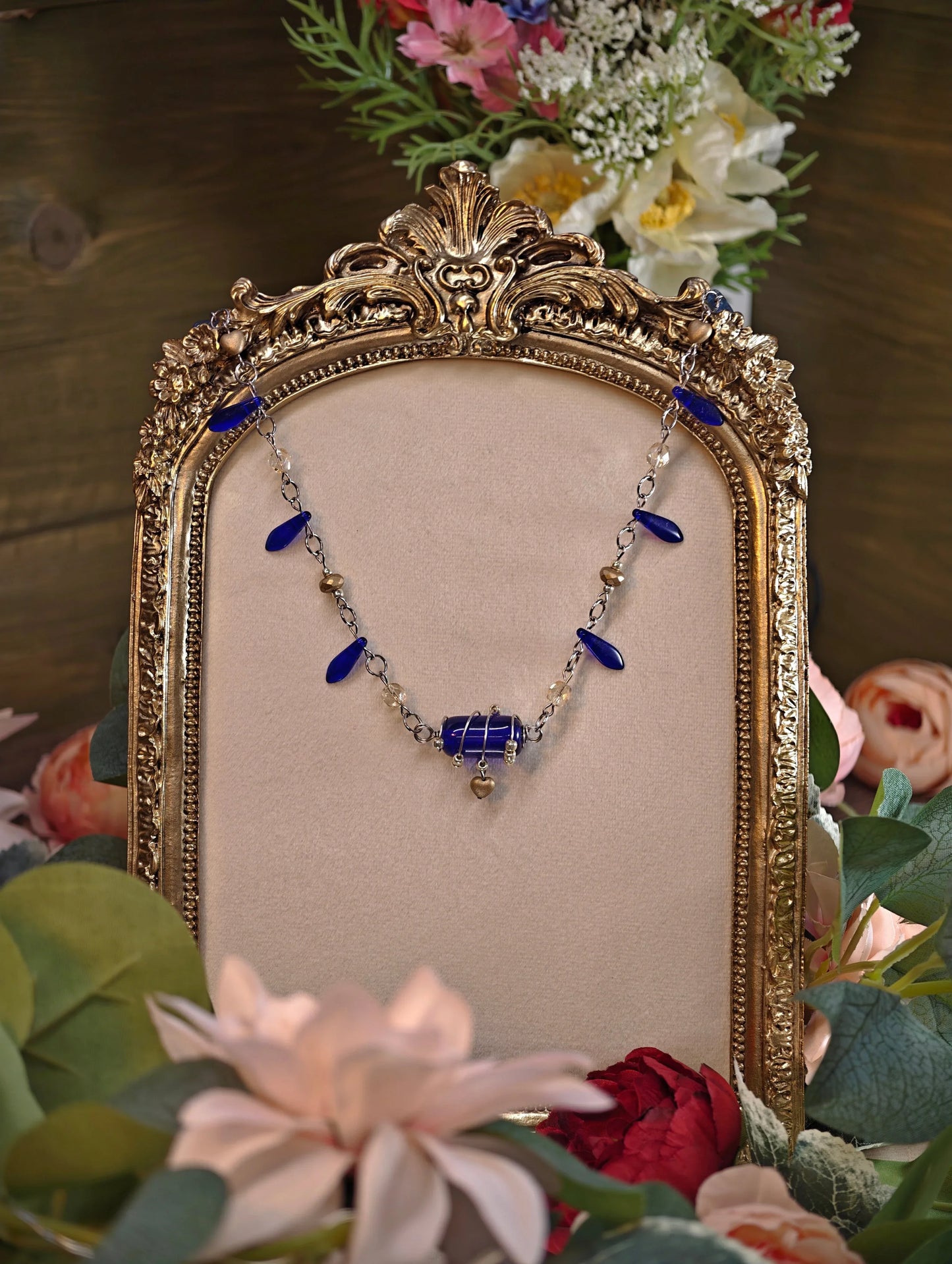 Novyra Jewelry and Clay Art Blue & Gold Simple Countess Necklace Novyra