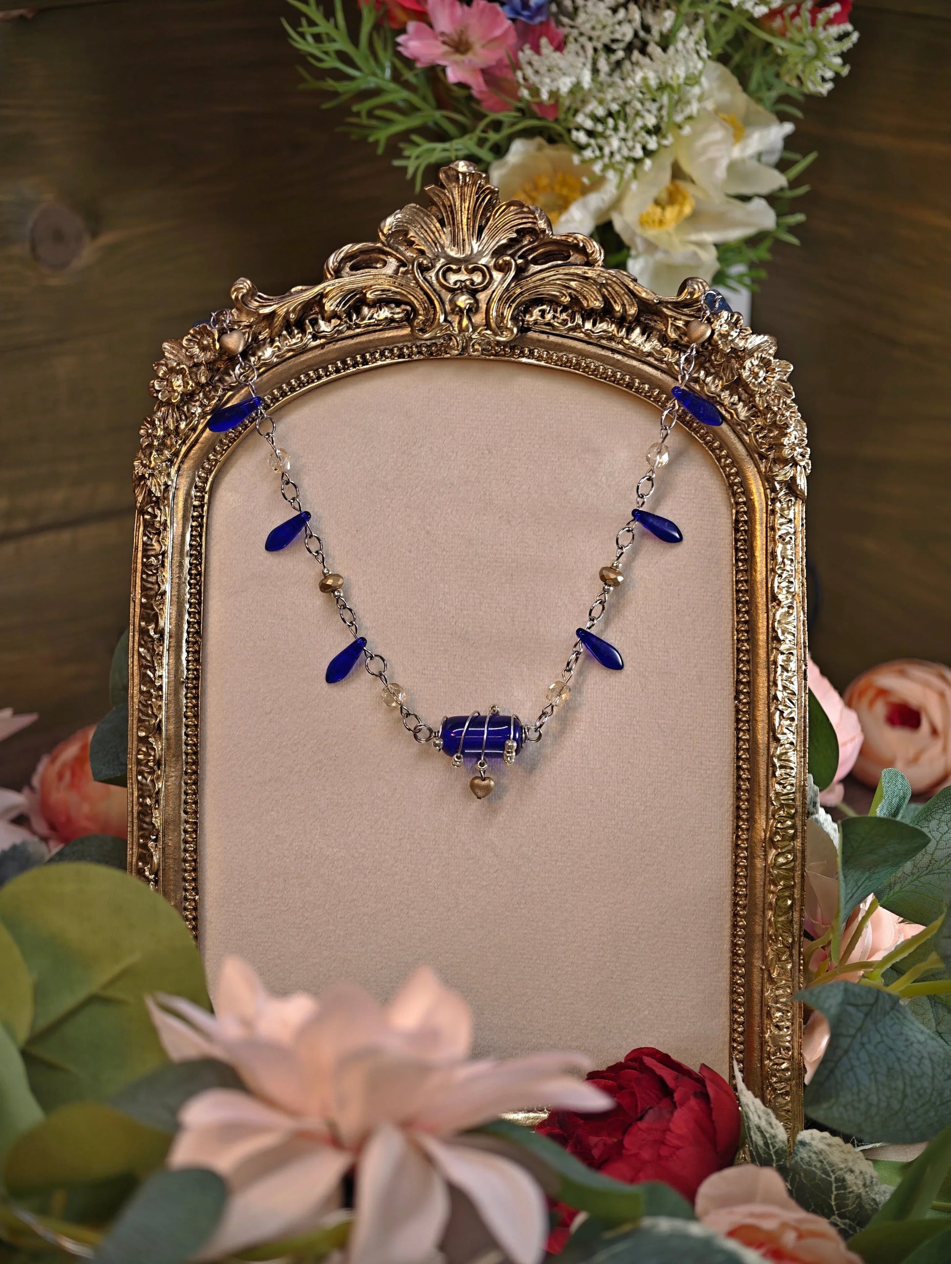 Novyra Jewelry and Clay Art Blue & Gold Simple Countess Necklace Novyra