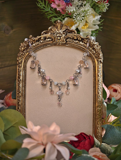 Novyra Jewelry and Clay Art Handmade Whimsical Unique  Royalcore Fairycore Jewelry, Pink & white, front Novyra Jewelry and Clay Art
