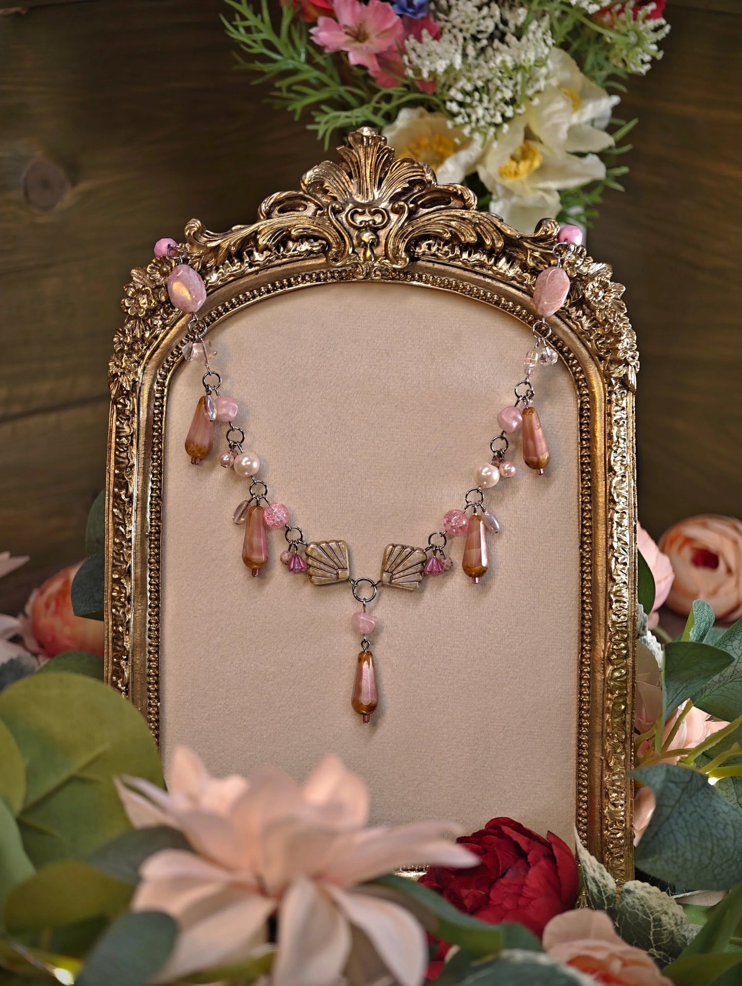 Novyra Jewelry and Clay Art Pink Countess of the Sea Necklace Novyra
