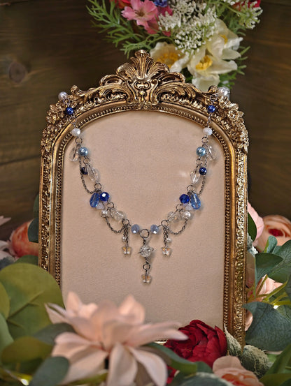 Novyra Jewelry and Clay Art Handmade Whimsical Unique  Royalcore Fairycore Jewelry, Blue and White, front