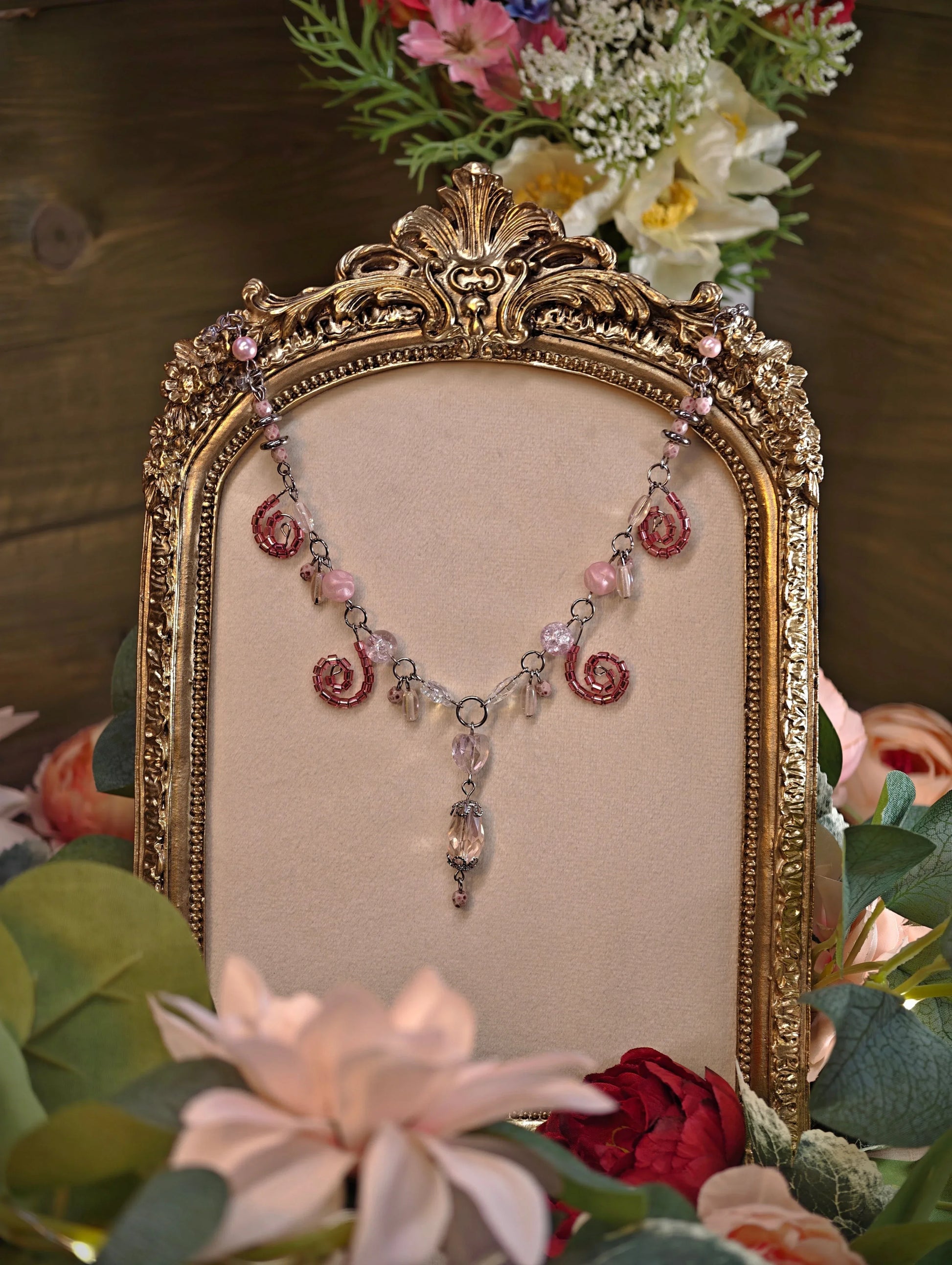 Novyra Jewelry and Clay Art Pink Countess of Vines Necklace Novyra