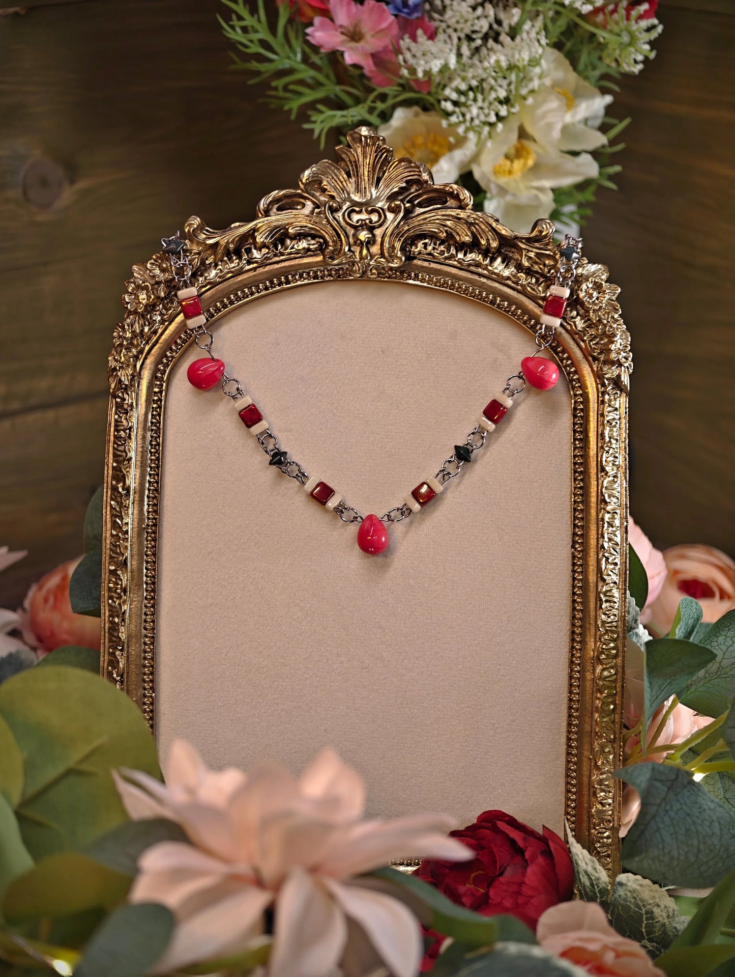 Novyra Jewelry and Clay Art Red & Green Viscountess Necklace Novyra