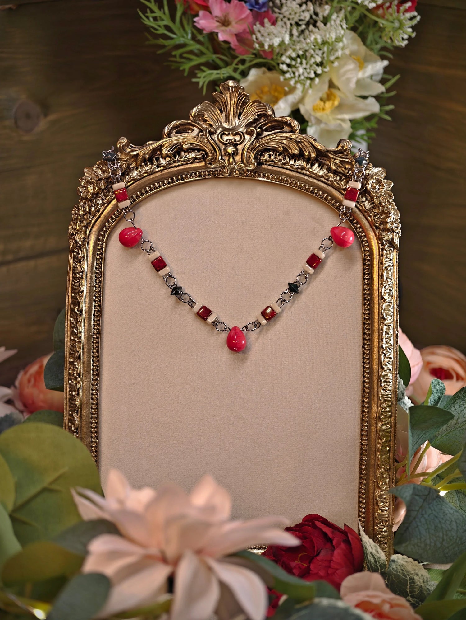 Novyra Jewelry and Clay Art Red & Green Viscountess Necklace Novyra