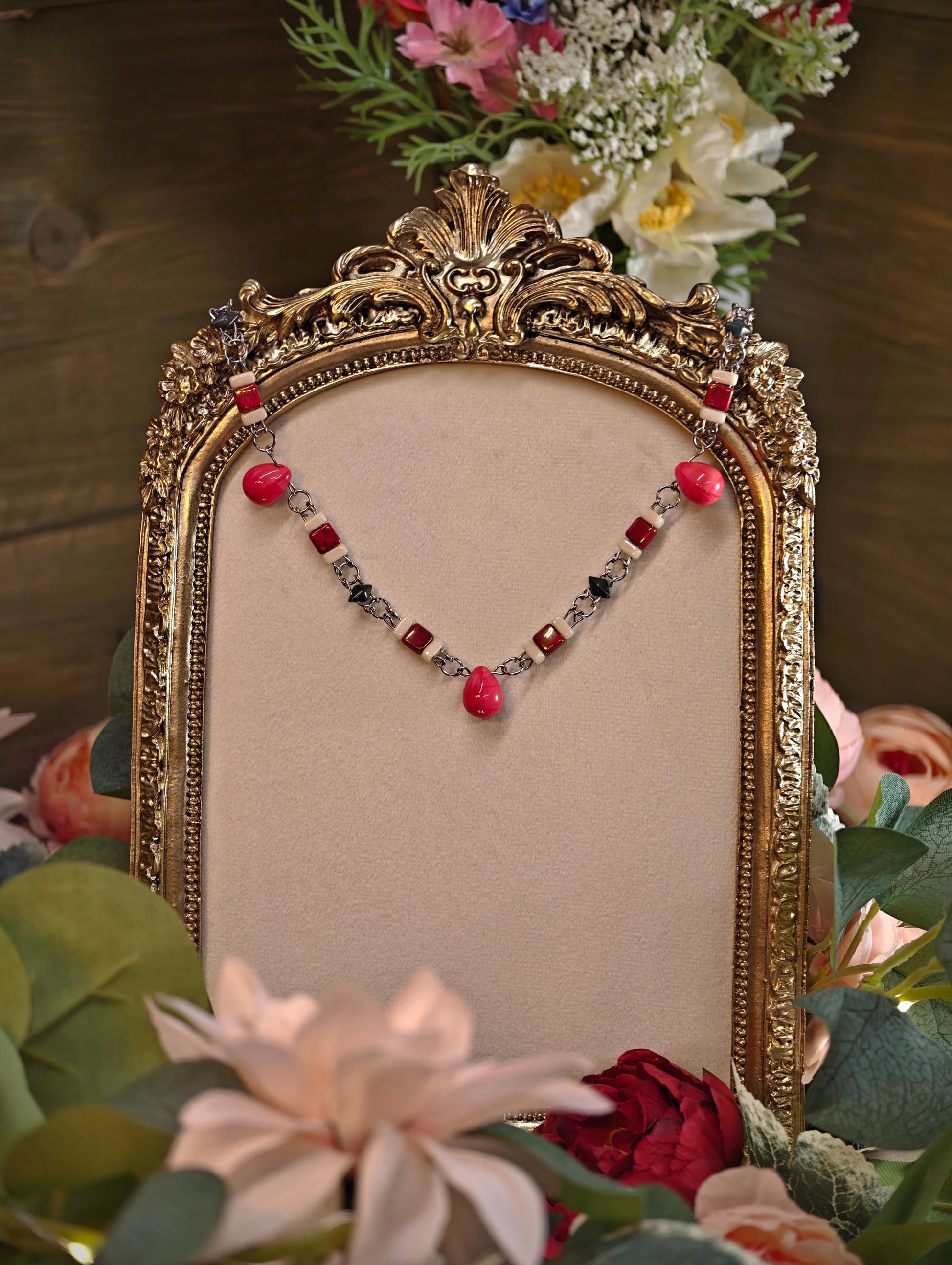 Novyra Jewelry and Clay Art Red & Green Viscountess Necklace Novyra