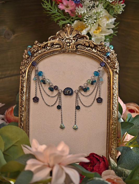 Novyra Jewelry and Clay Art Blue & Green Nautilus Duchess Necklace Novyra