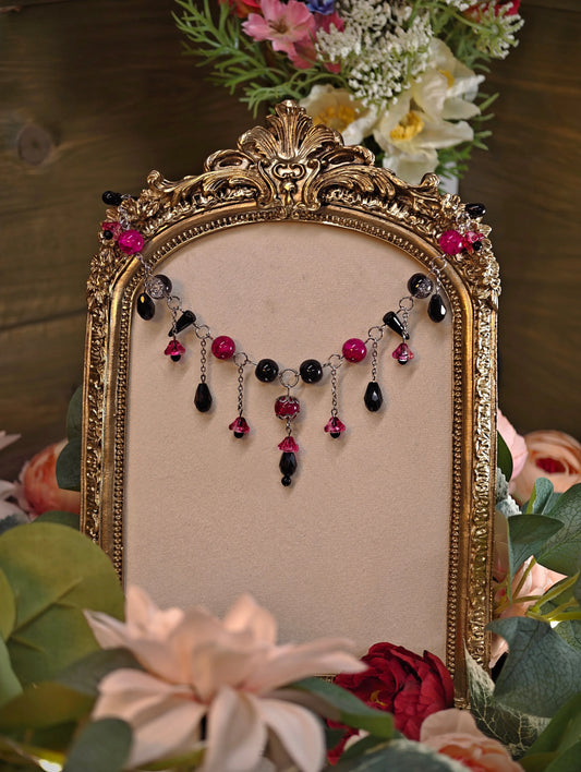 Pink & Black Marchioness of Flowers Necklace Novyra Jewelry and Clay Art