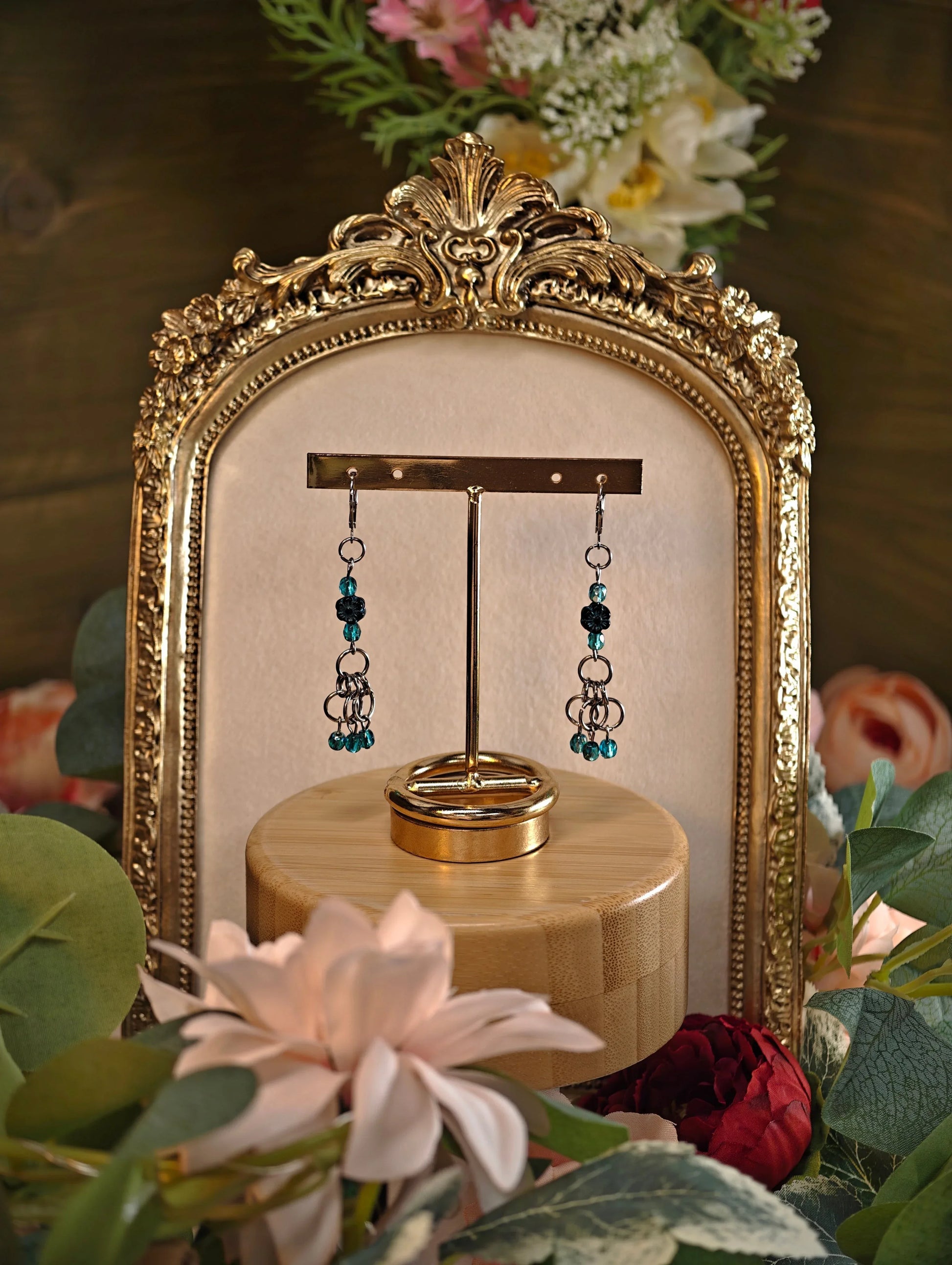 Novyra Jewelry and Clay Art Blue Chainmaile Flower Earring Novyra