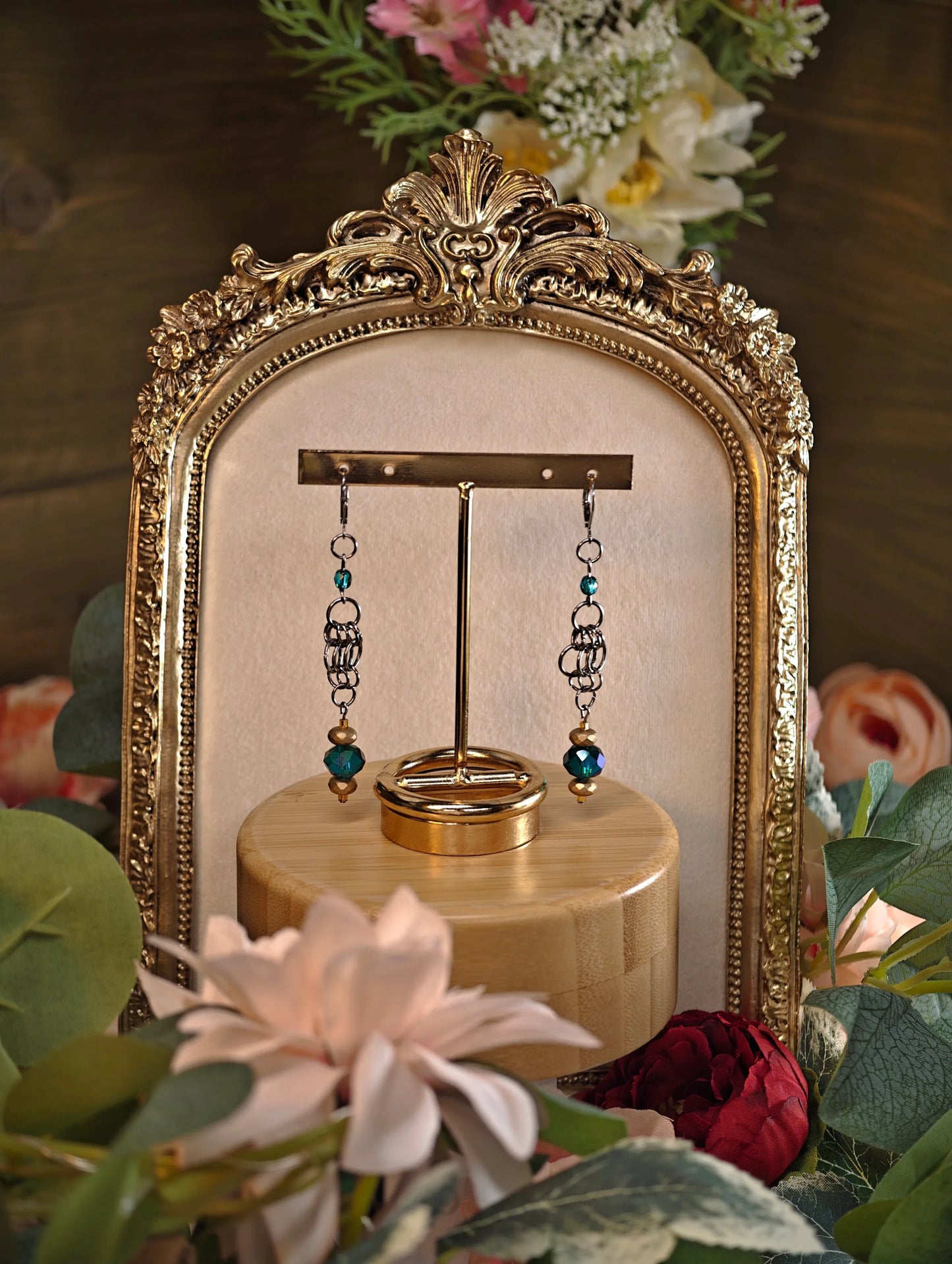 Novyra Jewelry and Clay Art Tuorqoise & Gold Chainmaile Earring Novyra
