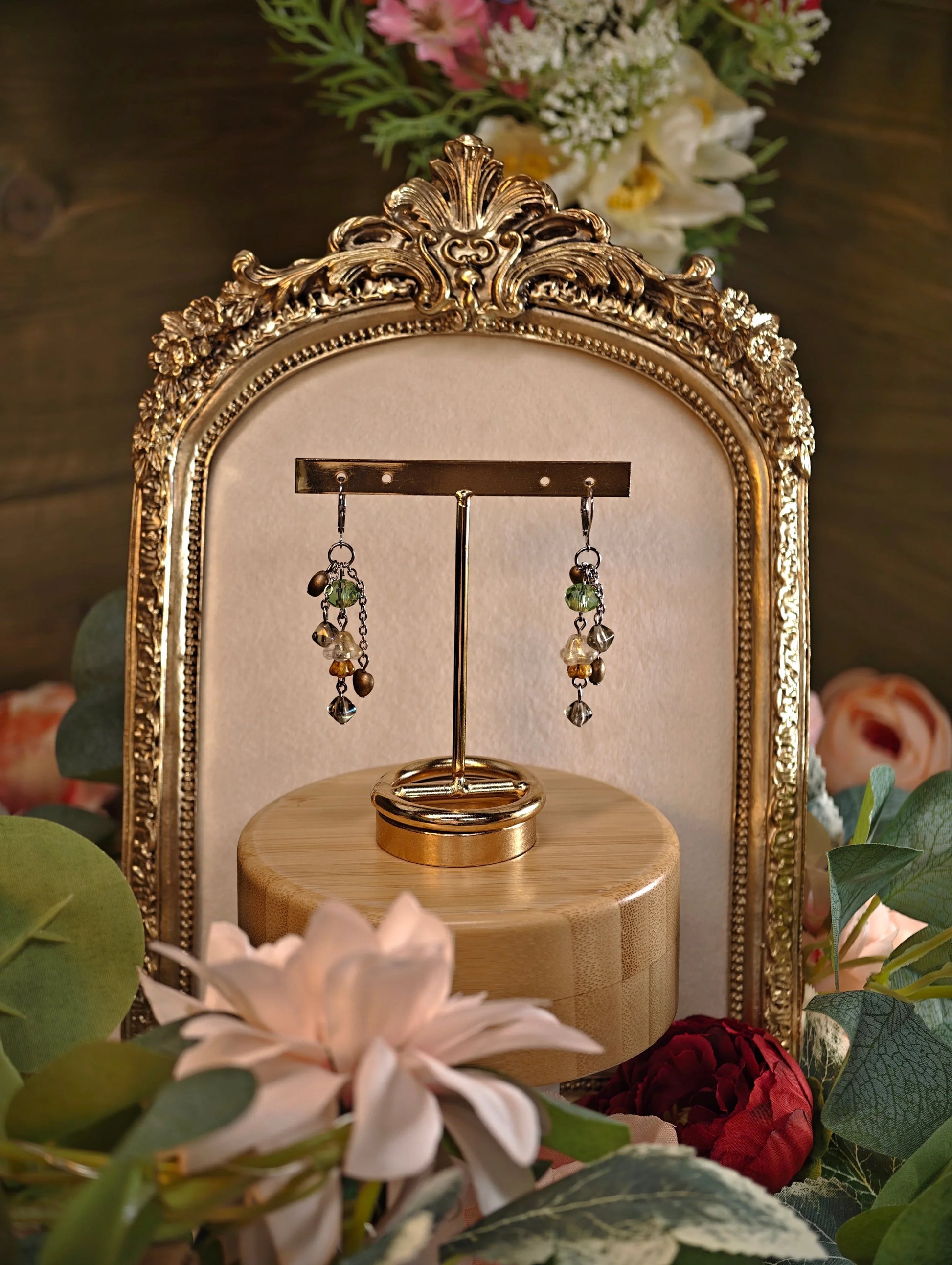 Novyra Jewelry and Clay Art Gold & Green Complex Earring Novyra