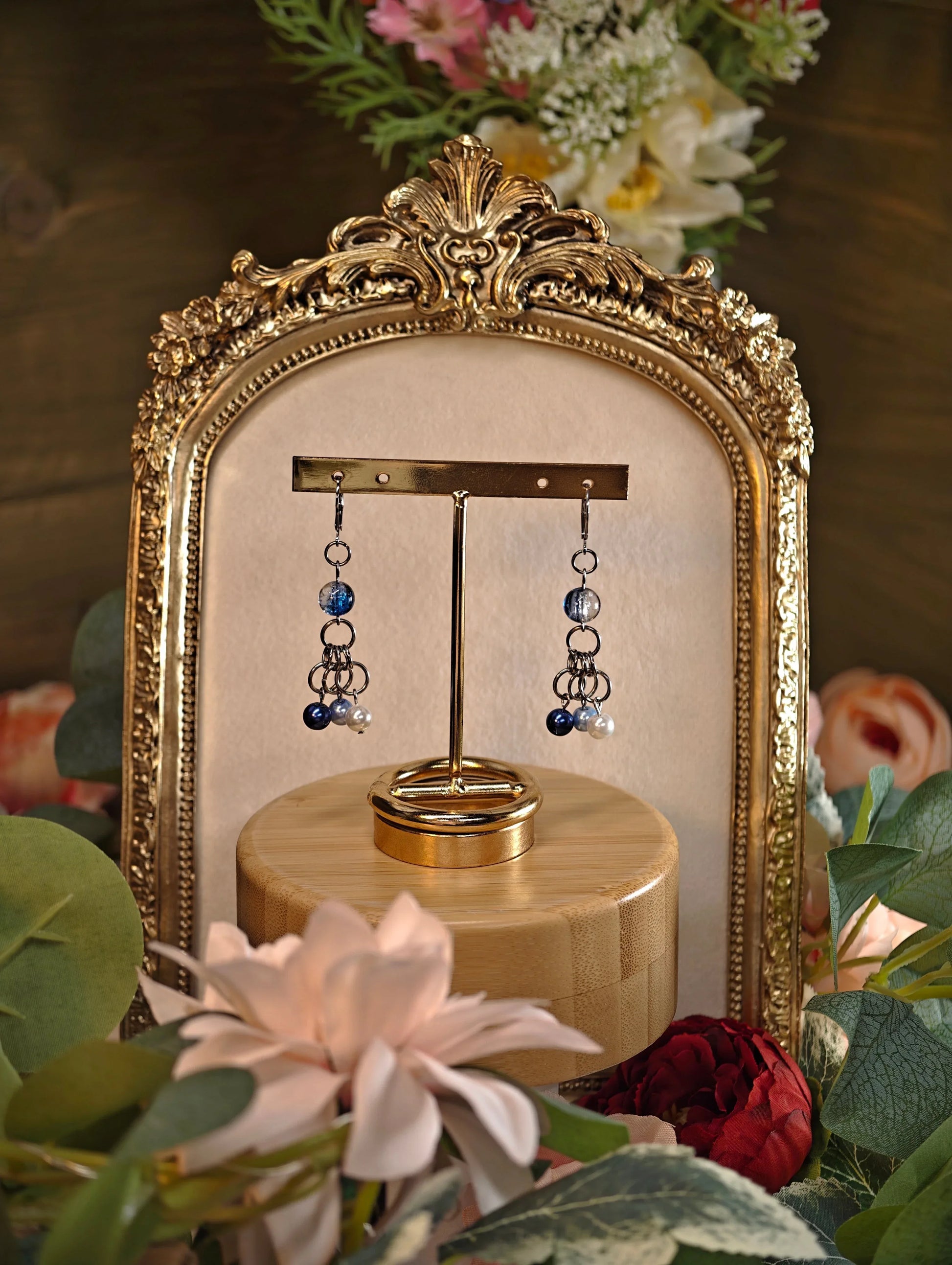 Novyra Jewelry and Clay Art Blue & White Simple Chainmaille Earring Novyra