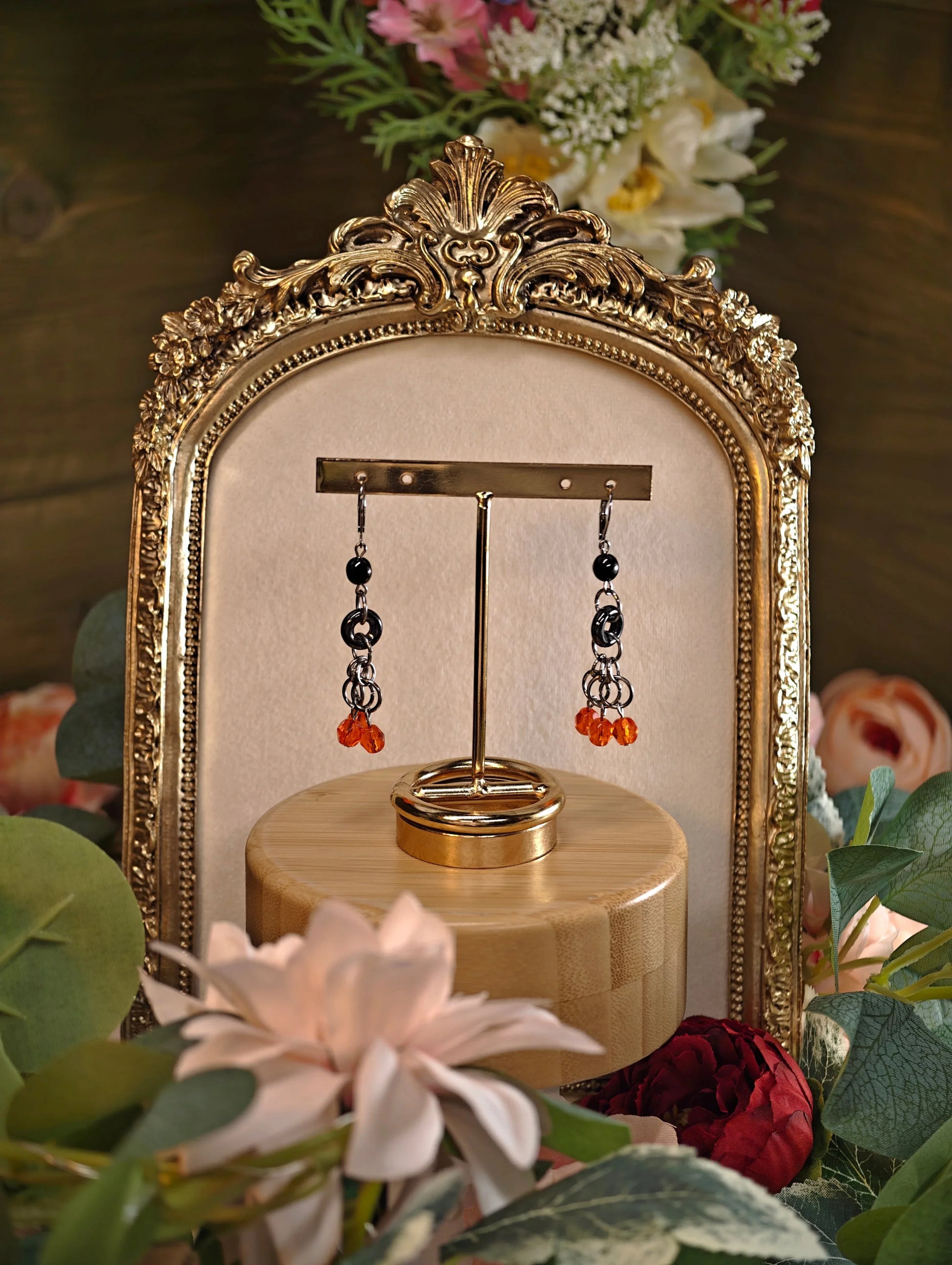 Novyra Jewelry and Clay Art Black & Red Chainmaile Earring Novyra