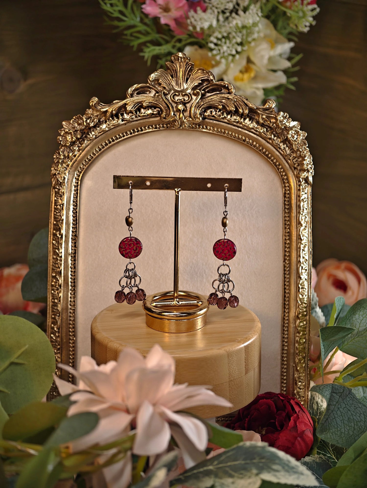 Novyra Jewelry and Clay Art Purple & Red Chainmaile Earring Novyra