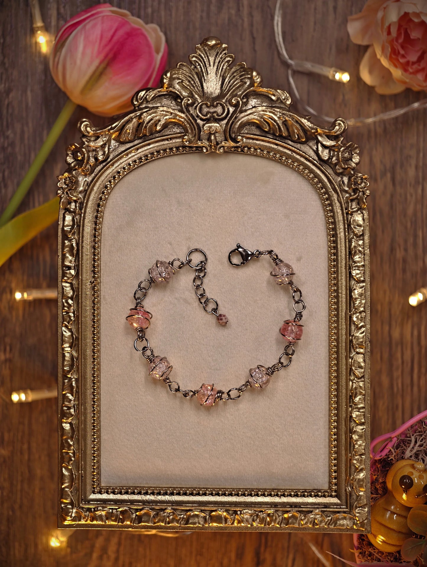 Novyra Jewelry and Clay Art Pink Wire Wrapped Bracelet Novyra