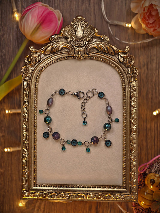 Novyra Jewelry and Clay Art Tuorqoise & Grey Simple Dangle Bracelet Novyra