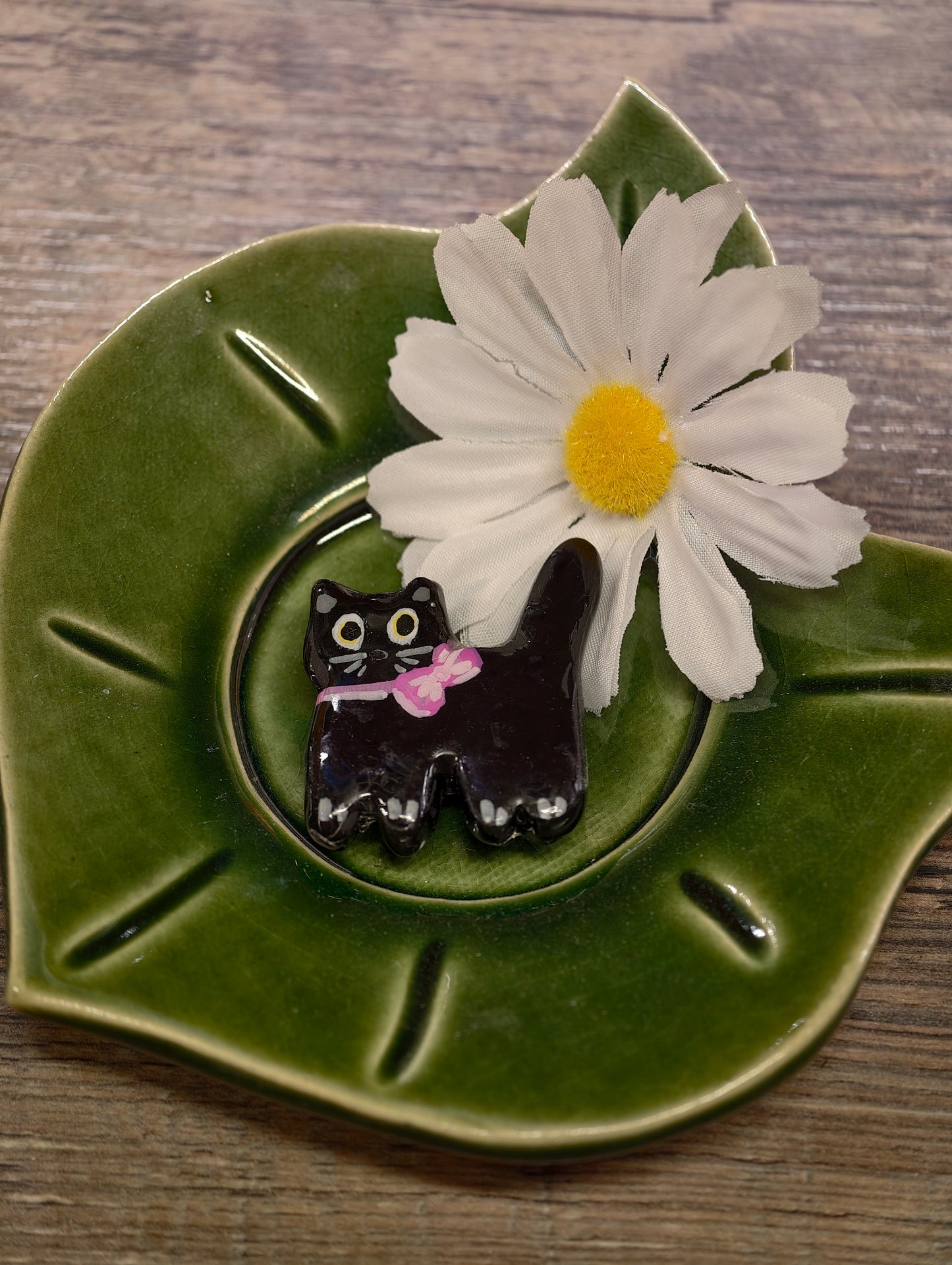 Novyra Jewelry and Clay Art standing black cat Magent