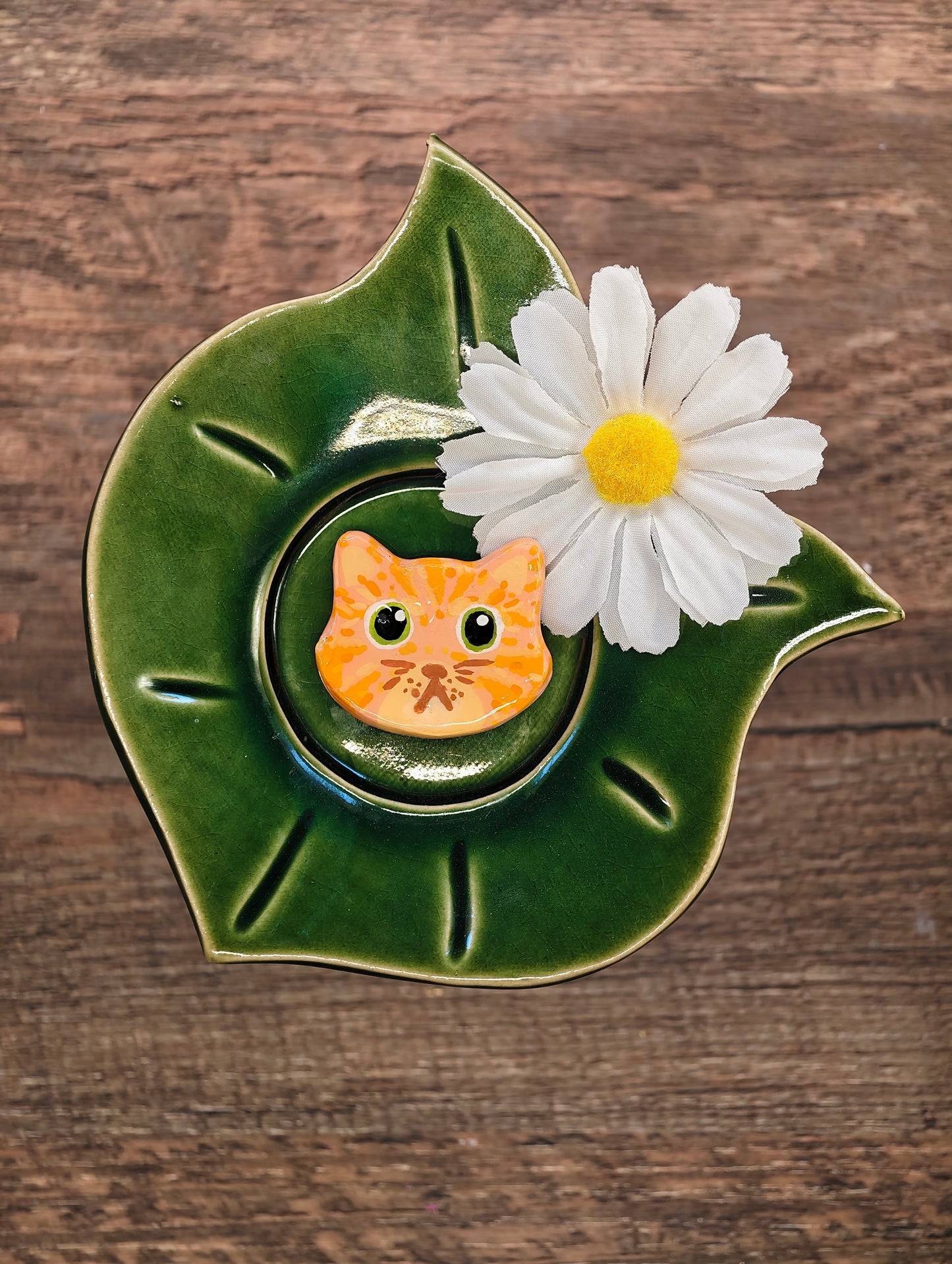 Novyra Jewelry and Clay Art orange cat head Magent