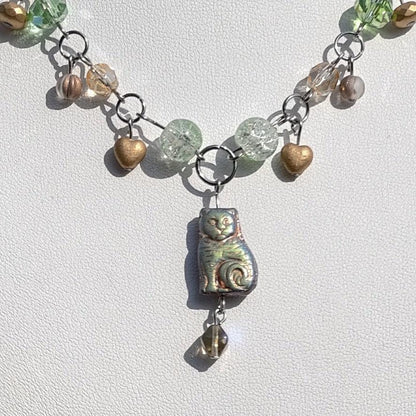 Green & Gold Baroness of Cats Necklace Novyra