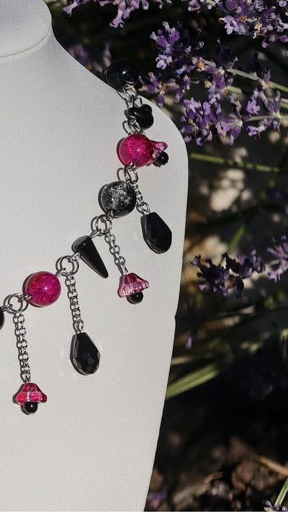 Pink & Black Marchioness of Flowers Necklace Novyra