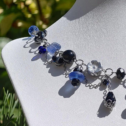 Handmade Whimsical Unique  Royalcore Fairycore Jewelry, Blue and black, side