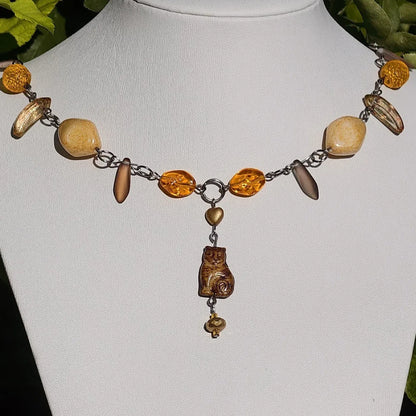 Orange & Brown Countess of Cats Necklace Novyra
