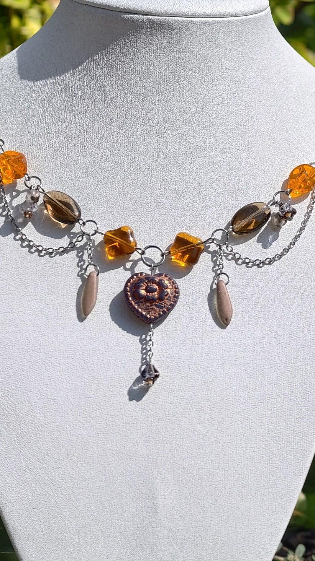 Brown & Orange Marchioness of Hearts Necklace Novyra