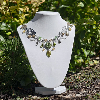 Fantasy Jewelry,  Handmade jewelry, Whimsical Jewelry, Unique Jewelry.  Royalcore Fairycore Jewelry, Green and gold, Front 2