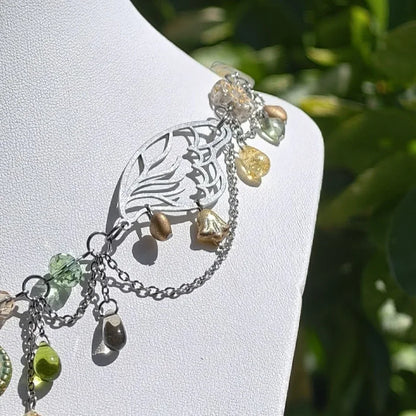 Fantasy Jewelry,  Handmade jewelry, Whimsical Jewelry, Unique Jewelry.  Royalcore Fairycore Jewelry, Green and gold, side