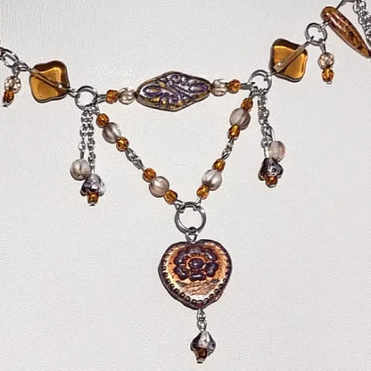 Handmade Whimsical Unique  Royalcore Fairycore Jewelry, Orange and brown, front zoomed