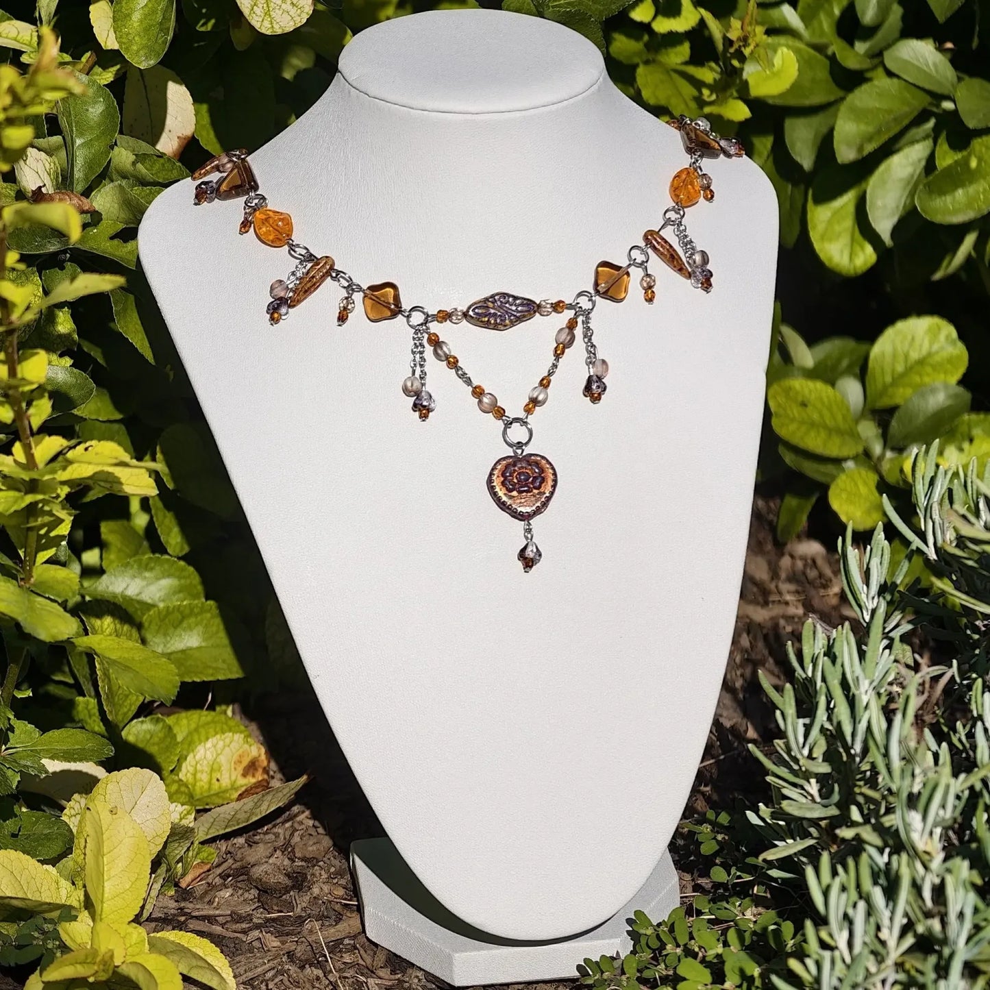 Handmade Whimsical Unique  Royalcore Fairycore Jewelry, Orange and brown, front 2