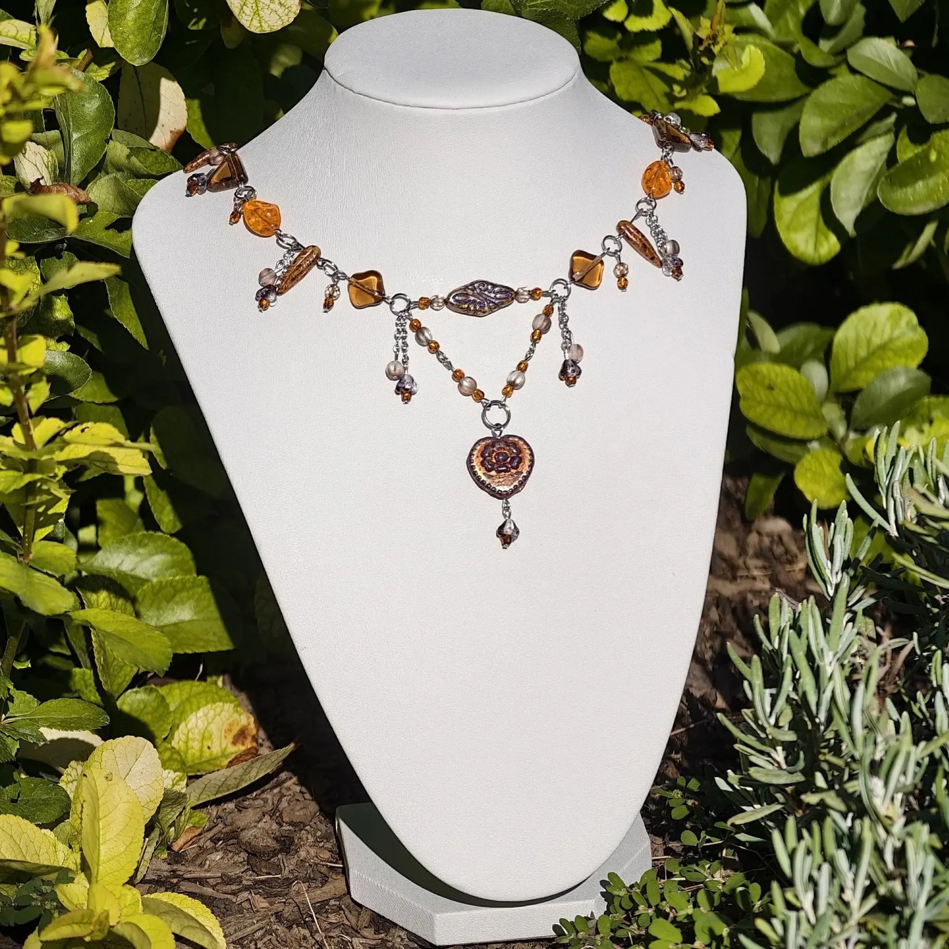 Handmade Whimsical Unique  Royalcore Fairycore Jewelry, Orange and brown, front 2