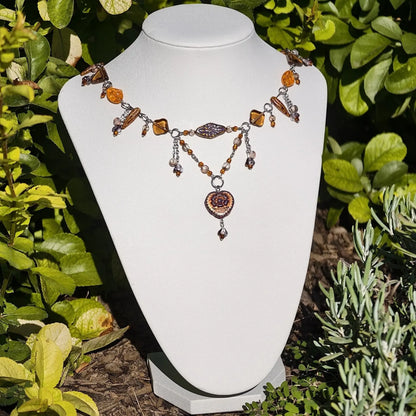 Handmade Whimsical Unique  Royalcore Fairycore Jewelry, Orange and brown, front 2